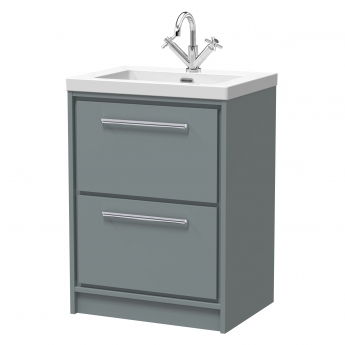 Hudson Reed Lille Floor Standing 2-Drawer Vanity Unit with 1TH Contemporary Basin 600mm Wide - Coastal Grey | Product Image