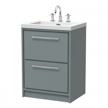 Hudson Reed Lille Floor Standing 2-Drawer Vanity Unit with 3TH Contemporary Basin 600mm Wide - Coastal Grey | Product Image