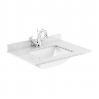 Hudson Reed Lille Floor Standing 2-Drawer Vanity Unit with White Marble Worktop Basin 600mm Wide - Fern Green | Product Image