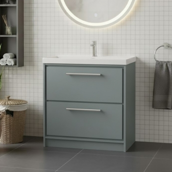 Hudson Reed Lille Floor Standing 2-Drawer Vanity Unit with 1TH Thin-Edge Basin 800mm Wide - Coastal Grey | Product Image