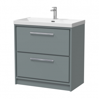 Hudson Reed Lille Floor Standing 2-Drawer Vanity Unit with 1TH Thin-Edge Basin 800mm Wide - Coastal Grey | Product Image