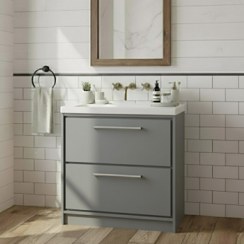 Hudson Reed Lille Floor Standing 2-Drawer Vanity Unit with 0TH Contemporary Basin 800mm Wide - Coastal Grey | Product Image