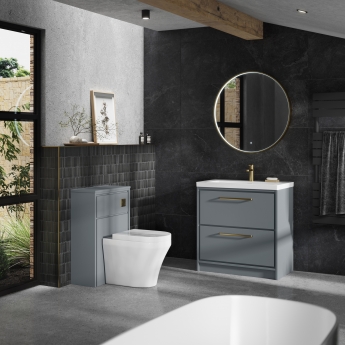 Hudson Reed Lille Floor Standing 2-Drawer Vanity Unit with 1TH Contemporary Basin 800mm Wide - Coastal Grey | Product Image