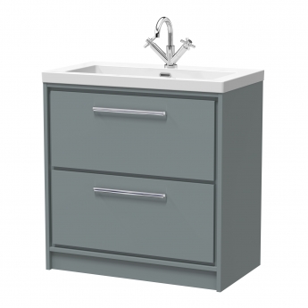 Hudson Reed Lille Floor Standing 2-Drawer Vanity Unit with 1TH Contemporary Basin 800mm Wide - Coastal Grey | Product Image