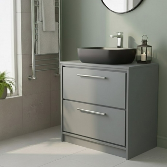 Hudson Reed Lille Floor Standing 2-Drawer Vanity Unit with Worktop 800mm Wide - Coastal Grey | Product Image