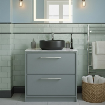 Hudson Reed Lille Floor Standing 2-Drawer Vanity Unit with White Marble Worktop 800mm Wide - Coastal Grey | Product Image