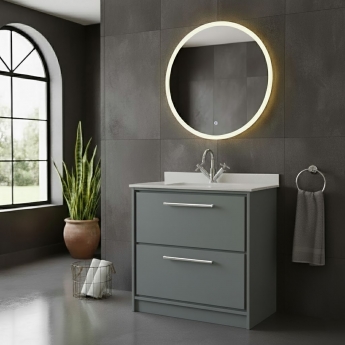 Hudson Reed Lille Floor Standing 2-Drawer Vanity Unit with White Marble Worktop Basin 800mm Wide - Coastal Grey | Product Image