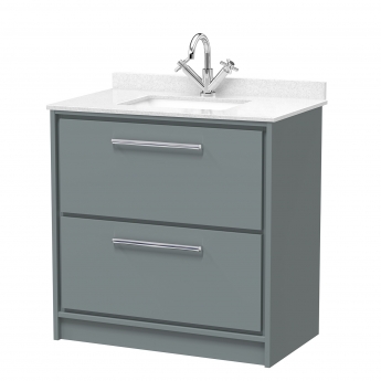 Hudson Reed Lille Floor Standing 2-Drawer Vanity Unit with White Marble Worktop Basin 800mm Wide - Coastal Grey | Product Image
