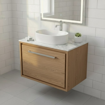 Hudson Reed Lille Wall Hung 1-Drawer Vanity Unit with Carrera Marble Worktop 600mm Wide - Antique Oak | Product Image