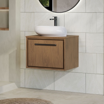 Hudson Reed Lille Wall Hung 1-Drawer Vanity Unit with Worktop 600mm Wide - Antique Oak | Product Image