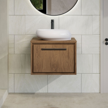 Hudson Reed Lille Wall Hung 1-Drawer Vanity Unit with Worktop 600mm Wide - Antique Oak | Product Image