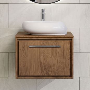 Hudson Reed Lille Wall Hung 1-Drawer Vanity Unit with Worktop 600mm Wide - Antique Oak | Product Image