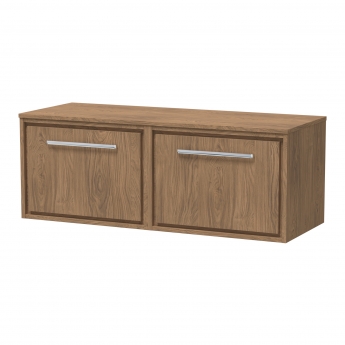 Hudson Reed Lille Wall Hung 2-Drawer Vanity Unit with Worktop 1200mm Wide - Antique Oak | Product Image