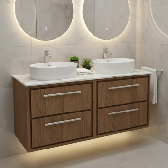 Hudson Reed Lille Wall Hung 4-Drawer Vanity Unit with Carrera Marble Worktop 1200mm Wide - Antique Oak | Product Image