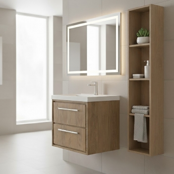 Hudson Reed Lille Wall Hung 2-Drawer Vanity Unit with 1TH Thin-Edge Basin 600mm Wide - Antique Oak