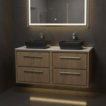 Hudson Reed Lille Wall Hung 4-Drawer Vanity Unit with Grey Marble Worktop 1200mm Wide - Antique Oak | Product Image