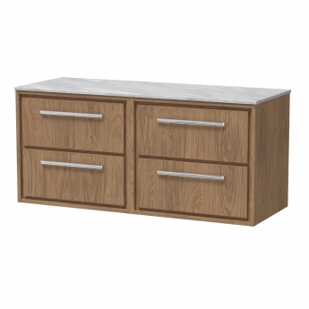 Hudson Reed Lille Wall Hung 4-Drawer Vanity Unit with Grey Marble Worktop 1200mm Wide - Antique Oak | Product Image