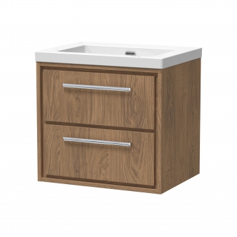 Hudson Reed Lille Wall Hung 2-Drawer Vanity Unit with 0TH Contemporary Basin 600mm Wide - Antique Oak | Product Image