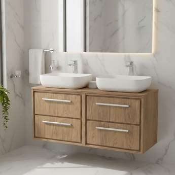 Hudson Reed Lille Wall Hung 4-Drawer Vanity Unit with Worktop 1200mm Wide - Antique Oak | Product Image