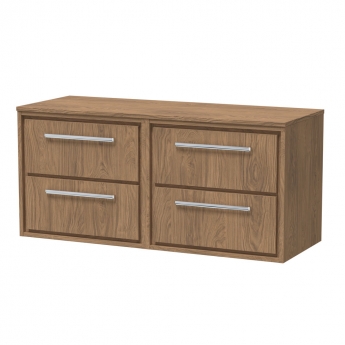 Hudson Reed Lille Wall Hung 4-Drawer Vanity Unit with Worktop 1200mm Wide - Antique Oak | Product Image