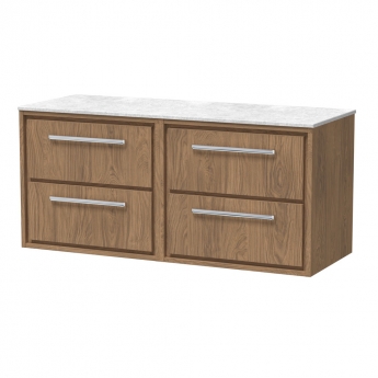 Hudson Reed Lille Wall Hung 4-Drawer Vanity Unit with White Marble Worktop 1200mm Wide - Antique Oak | Product Image