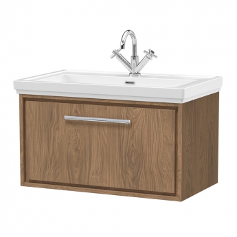 Hudson Reed Lille Wall Hung 1-Drawer Vanity Unit with 1TH Classique Basin 800mm Wide - Antique Oak | Product Image