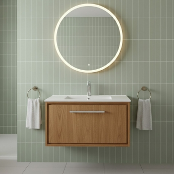 Hudson Reed Lille Wall Hung 1-Drawer Vanity Unit with 1TH Minimalist Basin 800mm Wide - Antique Oak | Product Image