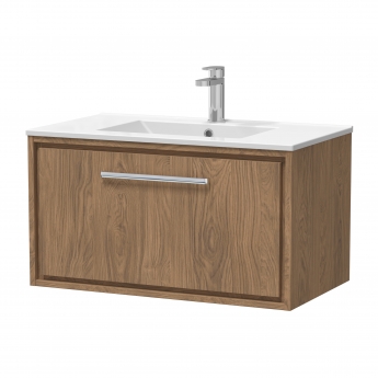 Hudson Reed Lille Wall Hung 1-Drawer Vanity Unit with 1TH Minimalist Basin 800mm Wide - Antique Oak | Product Image