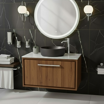 Hudson Reed Lille Wall Hung 1-Drawer Vanity Unit with White Marble Worktop 800mm Wide - Antique Oak | Product Image