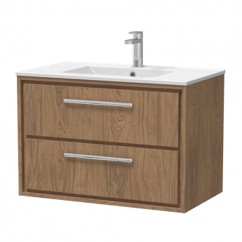 Hudson Reed Lille Wall Hung 2-Drawer Vanity Unit with 1TH Minimalist Basin 800mm Wide - Antique Oak | Product Image