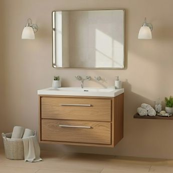 Hudson Reed Lille Wall Hung 2-Drawer Vanity Unit with 0TH Contemporary Basin 800mm Wide - Antique Oak | Product Image