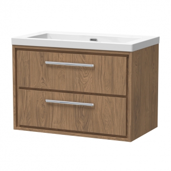 Hudson Reed Lille Wall Hung 2-Drawer Vanity Unit with 0TH Contemporary Basin 800mm Wide - Antique Oak | Product Image