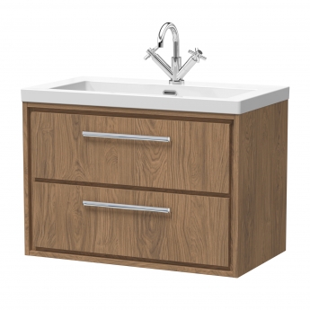 Hudson Reed Lille Wall Hung 2-Drawer Vanity Unit with 1TH Contemporary Basin 800mm Wide - Antique Oak | Product Image