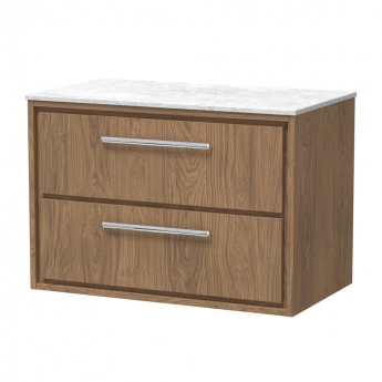 Hudson Reed Lille Wall Hung 2-Drawer Vanity Unit with White Marble Worktop 800mm Wide - Antique Oak | Product Image