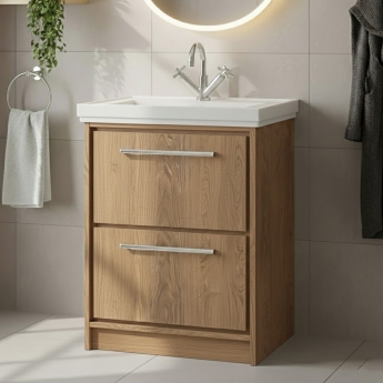 Hudson Reed Lille Floor Standing 2-Drawer Vanity Unit with 1TH Classique Basin 600mm Wide - Antique Oak | Product Image
