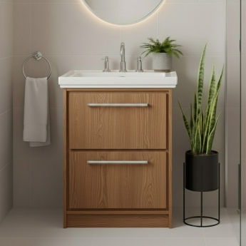 Hudson Reed Lille Floor Standing 2-Drawer Vanity Unit with 3TH Classique Basin 600mm Wide - Antique Oak | Product Image