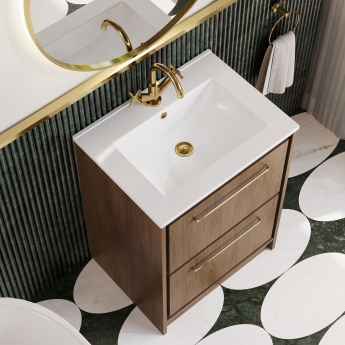 Hudson Reed Lille Floor Standing 2-Drawer Vanity Unit with 1TH Minimalist Basin 600mm Wide - Antique Oak | Product Image