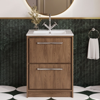 Hudson Reed Lille Floor Standing 2-Drawer Vanity Unit with 1TH Minimalist Basin 600mm Wide - Antique Oak | Product Image