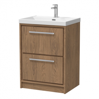 Hudson Reed Lille Floor Standing 2-Drawer Vanity Unit with 1TH Thin-Edge Basin 600mm Wide - Antique Oak | Product Image