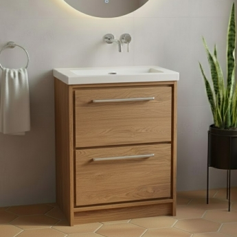 Hudson Reed Lille Floor Standing 2-Drawer Vanity Unit with 0TH Contemporary Basin 600mm Wide - Antique Oak | Product Image