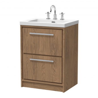 Hudson Reed Lille Floor Standing 2-Drawer Vanity Unit with 3TH Contemporary Basin 600mm Wide - Antique Oak | Product Image
