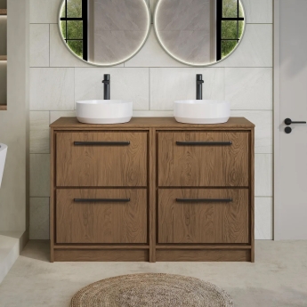 Hudson Reed Lille Floor Standing 4-Drawer Vanity Unit with Worktop 1200mm Wide - Antique Oak | Product Image