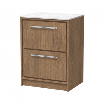 Hudson Reed Lille Floor Standing 2-Drawer Vanity Unit with White Marble Worktop 600mm Wide - Antique Oak | Product Image