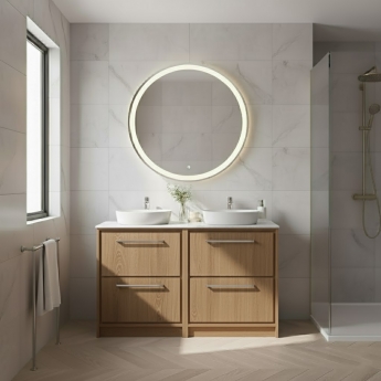 Hudson Reed Lille Floor Standing 4-Drawer Vanity Unit with White Marble Worktop 1200mm Wide - Antique Oak | Product Image