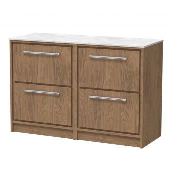 Hudson Reed Lille Floor Standing 4-Drawer Vanity Unit with White Marble Worktop 1200mm Wide - Antique Oak | Product Image