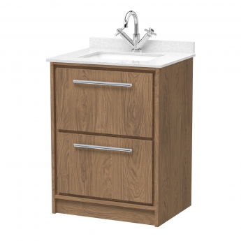 Hudson Reed Lille Floor Standing 2-Drawer Vanity Unit with White Marble Worktop Basin 600mm Wide - Antique Oak | Product Image