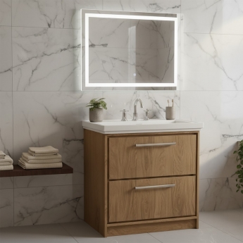 Hudson Reed Lille Floor Standing 2-Drawer Vanity Unit with 3TH Classique Basin 800mm Wide - Antique Oak | Product Image