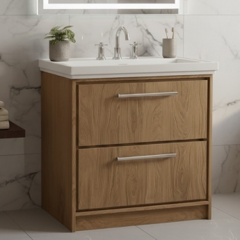 Hudson Reed Lille Floor Standing 2-Drawer Vanity Unit with 3TH Classique Basin 800mm Wide - Antique Oak | Product Image