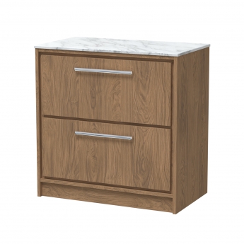 Hudson Reed Lille Floor Standing 2-Drawer Vanity Unit with Carrera Marble Worktop 800mm Wide - Antique Oak | Product Image