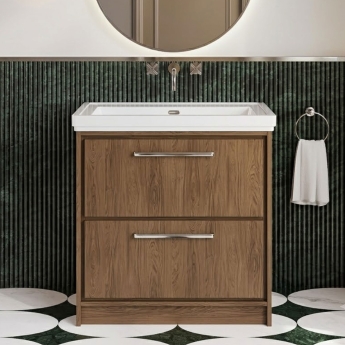 Hudson Reed Lille 800mm 2-Drawer Floor Standing Vanity Unit with Fireclay Basin | Product Image